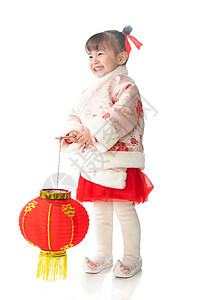 2人3足2岁到3岁不看镜头东方人可爱的小女孩拿着红灯笼背景