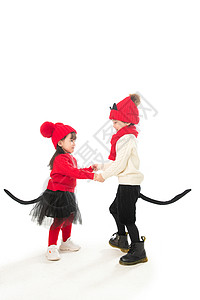 影棚拍摄传统庆典玩耍两个小朋友庆祝新年图片