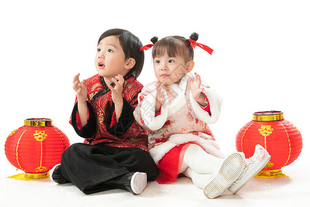 关爱相伴东方人两个小朋友庆祝新年图片