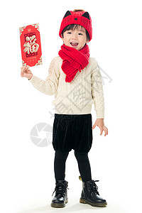 人放松文字可爱的小男孩过年拿红包图片