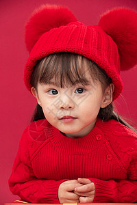 帽子气氛快乐穿红衣戴红帽的可爱小女孩图片