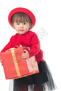 人快乐包装盒可爱的小女孩拿着新年礼物图片