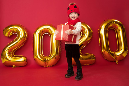鼠年包装盒2岁到3岁摄影幸福过新年的小男孩玩耍背景