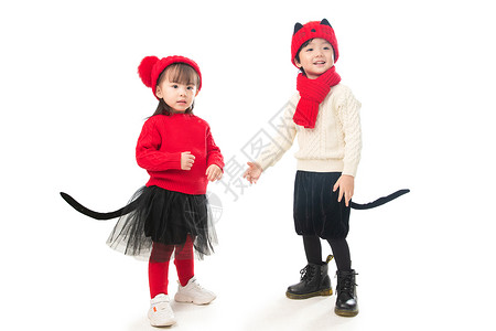 毛衣兄弟姐妹彩色图片两个小朋友庆祝新年图片