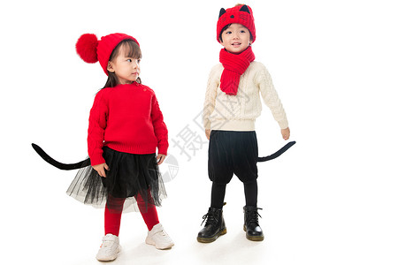 彩色图片摄影帽子两个小朋友庆祝新年图片