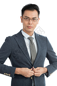 白色扣子系扣子的商务男士肖像背景