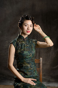 中国画装饰摆拍古典式名媛图背景
