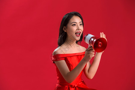 传统节日宣传系列自信人大喊青年女人拿着话筒背景