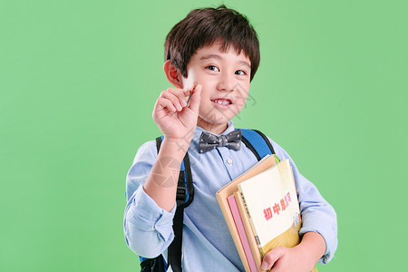 教育男孩纯洁背书包的快乐小学生图片
