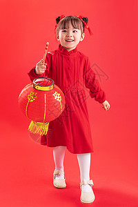 六一儿童节元素红色传统庆典新年前夕可爱的小女孩过新年背景