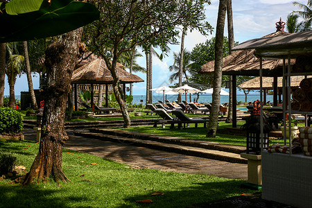 酒店草地巴厘岛海边度假村背景