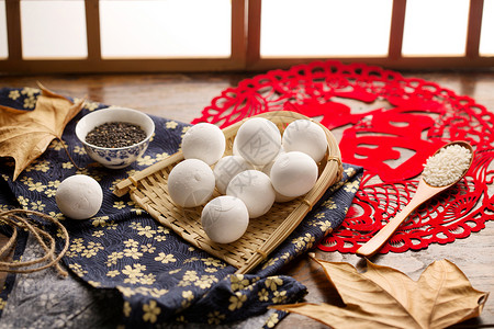 元宵节剪纸高视角新年主食元宵背景