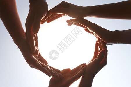 圆形手势素材友谊水平构图四个人手部特写背景