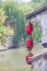 建筑挂灯笼房子无锡清名桥古运河景区背景