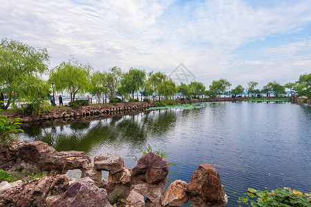新亚洲建筑新的河流水平构图江苏省无锡蠡园背景
