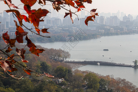 黄昏晚霞浙江省杭州西湖背景图片