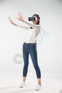 3D商务人使用vr眼镜的青年女子背景