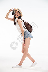 黑短裤彩色图片亚洲人户内青年女人旅行背景