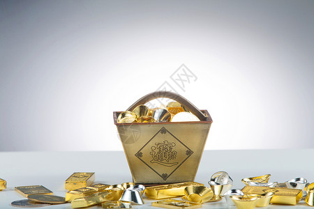 拟物古币金币大组物体亚洲凌乱金子和银子背景