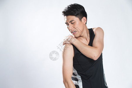胡伤胳膊肩周炎身体受伤青年男人肩膀疼背景