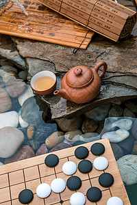 茶文字素材古典式围棋棋盘茶壶背景