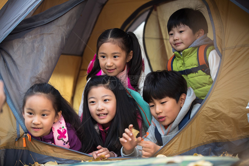 小学生在户外露营图片