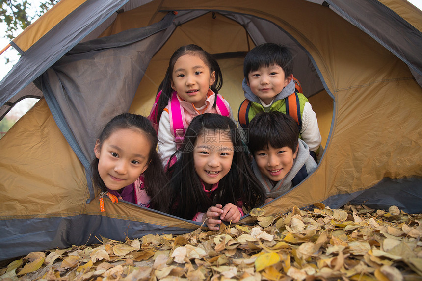 小学生在户外露营图片