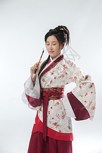 传统文化表演者东方人古装美女写字图片