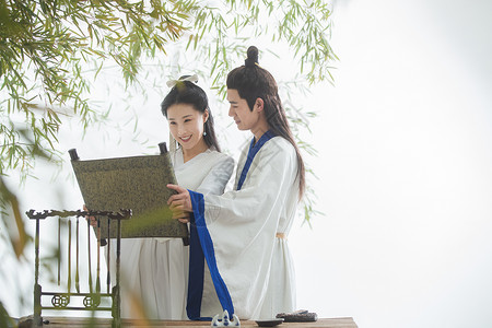 中国古典卷轴户内20到24岁东亚古装情侣背景