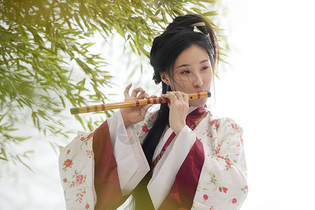 仙女吹笛子演出服历史服装传统文化古装美女吹笛子背景