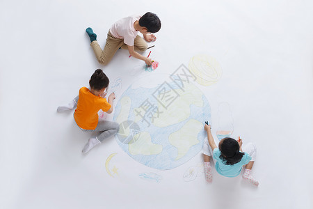 地球中国素材知识私立学校嬉戏的幼儿园小朋友们画画背景