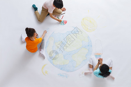 团队巨画美术工艺团队高视角幼儿园小朋友们画画背景