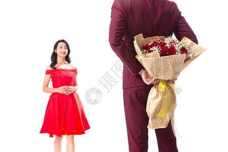 送小礼品和谐亚洲人青年人青年男人给女朋友送玫瑰花背景