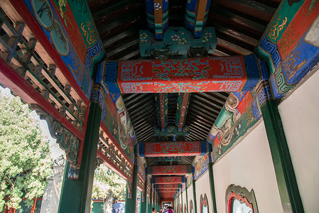 亚洲传统绘画北京颐和园长廊背景