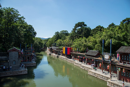 湖水标志远古的地标建筑古老的北京颐和园苏州街背景