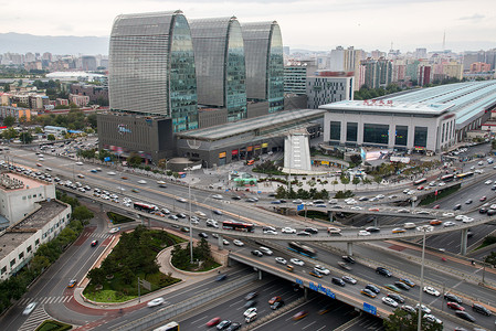 西环大厦北京西直门建筑群和道路背景