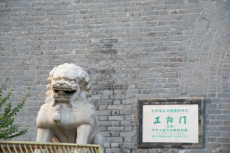文字墙壁北京前门狮子雕像背景