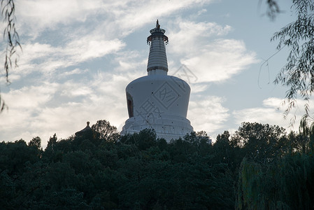 彩色古迹景观地标建筑园林彩色图片北京北海公园白塔背景