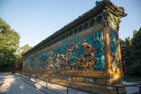 雕刻龙素材名胜古迹水平构图人造建筑北京北海公园九龙壁背景