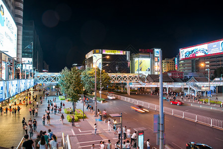 夏威夷果摄影图海报都市风光橱窗摄影北京商业街夜景背景