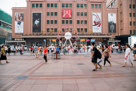 读书摄影图海报购物中心摄影旅行北京王府井大街背景