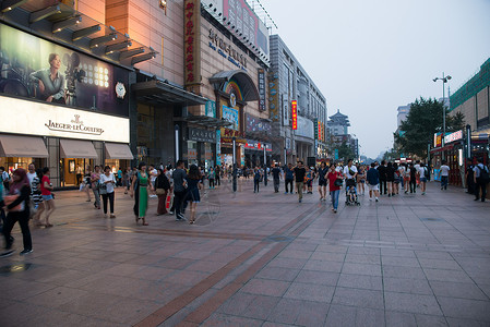 繁华的都市背景海报购物中心旅行旅游目的地北京王府井大街背景