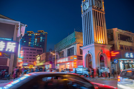 都市风景摄影无法辨认的人辽宁省丹东城市夜景高清图片
