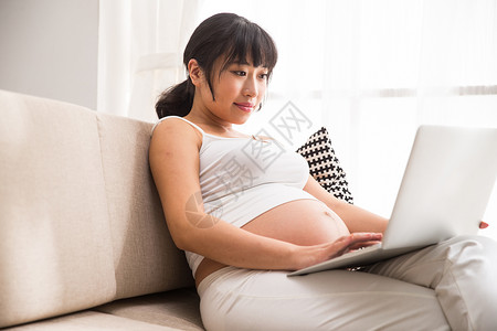 摄影微笑简单孕妇使用电脑图片