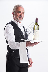 正装香槟礼节一个老年男侍者图片