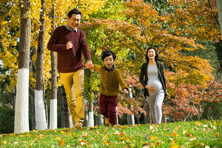 父亲步行亚洲幸福家庭在户外玩耍图片