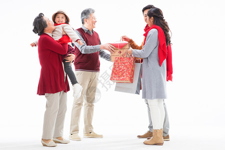 礼物袋子元素童年文化亲情幸福家庭庆祝新年背景