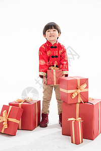 传统文化礼节东亚小男孩过新年图片