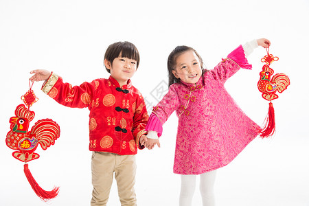 鸡属相十二属相幸福文化可爱的孩子庆祝新年背景