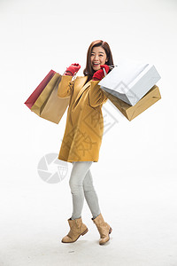 新年抢购文化休闲装包装盒青年女人购物背景